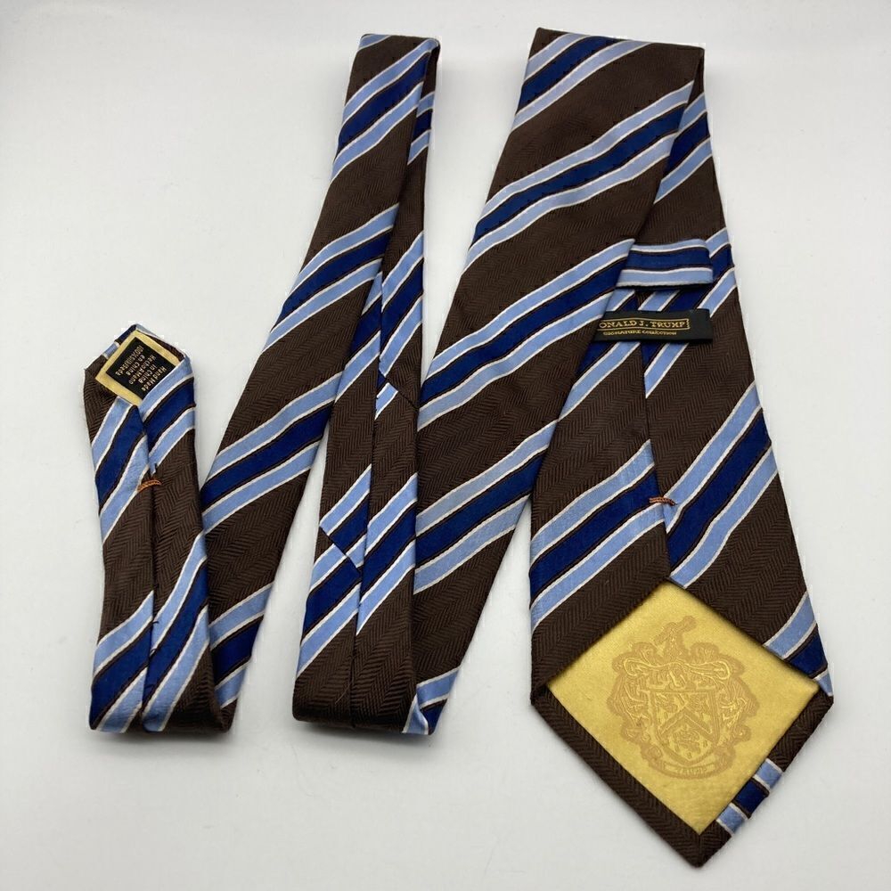 Donald J.Trump Signature Collection Silk Brown/Blue Striped Luxury Neck Tie
